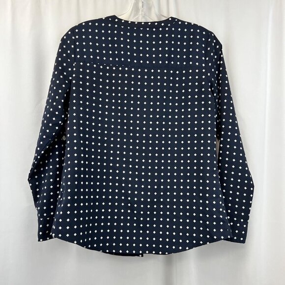 Croft & Barrow Button Up Navy/White Top Long Roll Tab Sleeve Size XS Petite - Picture 5 of 7